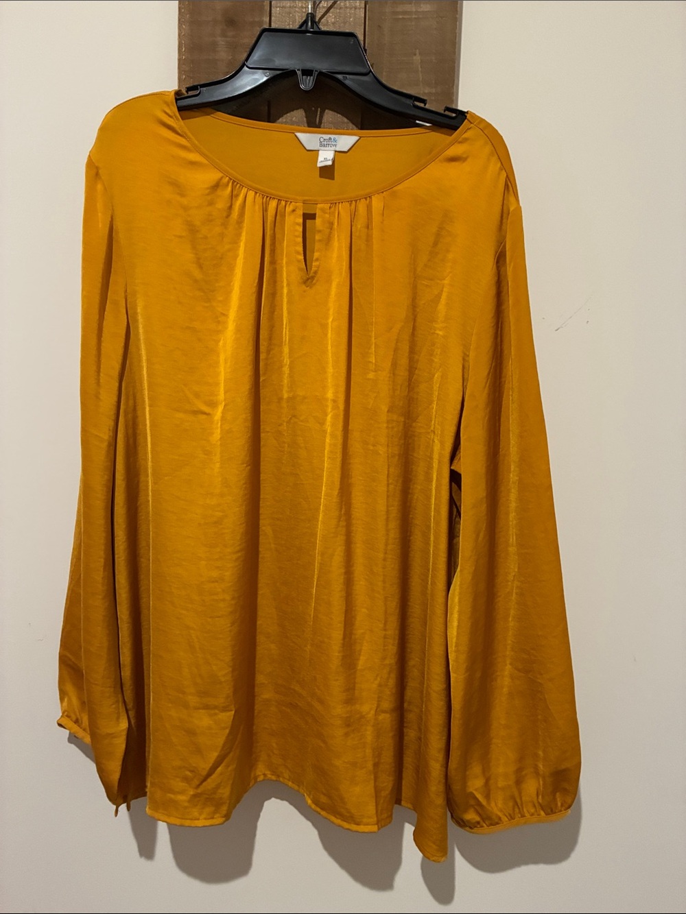 croft & barrow Mustard Long-Sleeve Keyhole Blouse